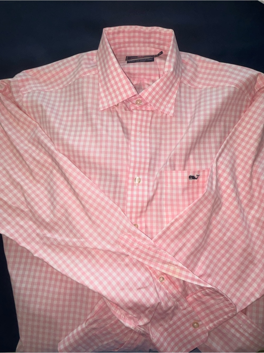 VINEYARD VINES NWOT Pink & White Checked Classic Fit Tucker Long Sleeve Size M